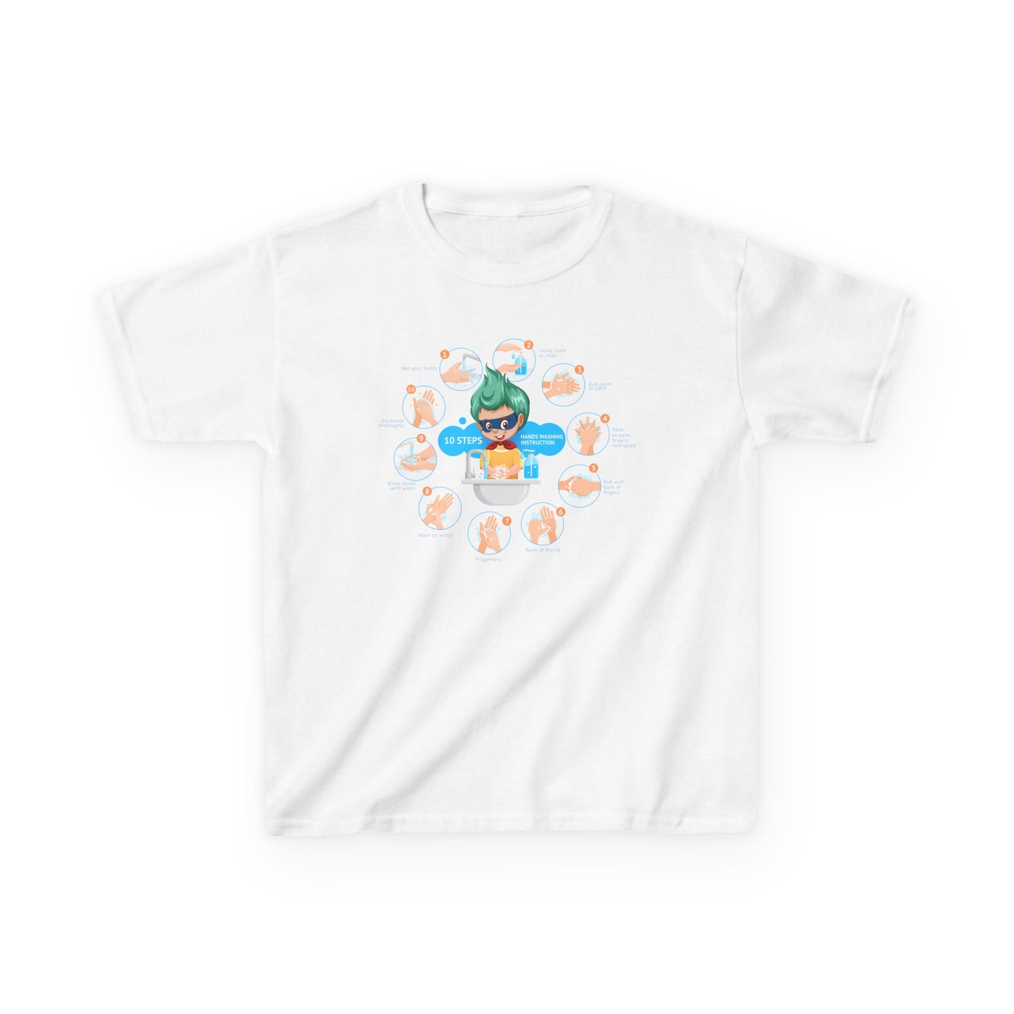 Kids Heavy Cotton™ Tee - Super kiddo hand washing steps - [[{"value":"Wonderwear Kid"}]]
