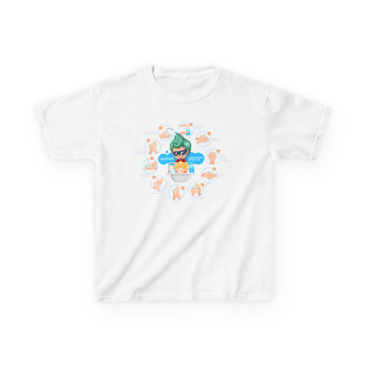Kids Heavy Cotton™ Tee - Super kiddo hand washing steps - [[{"value":"Wonderwear Kid"}]]