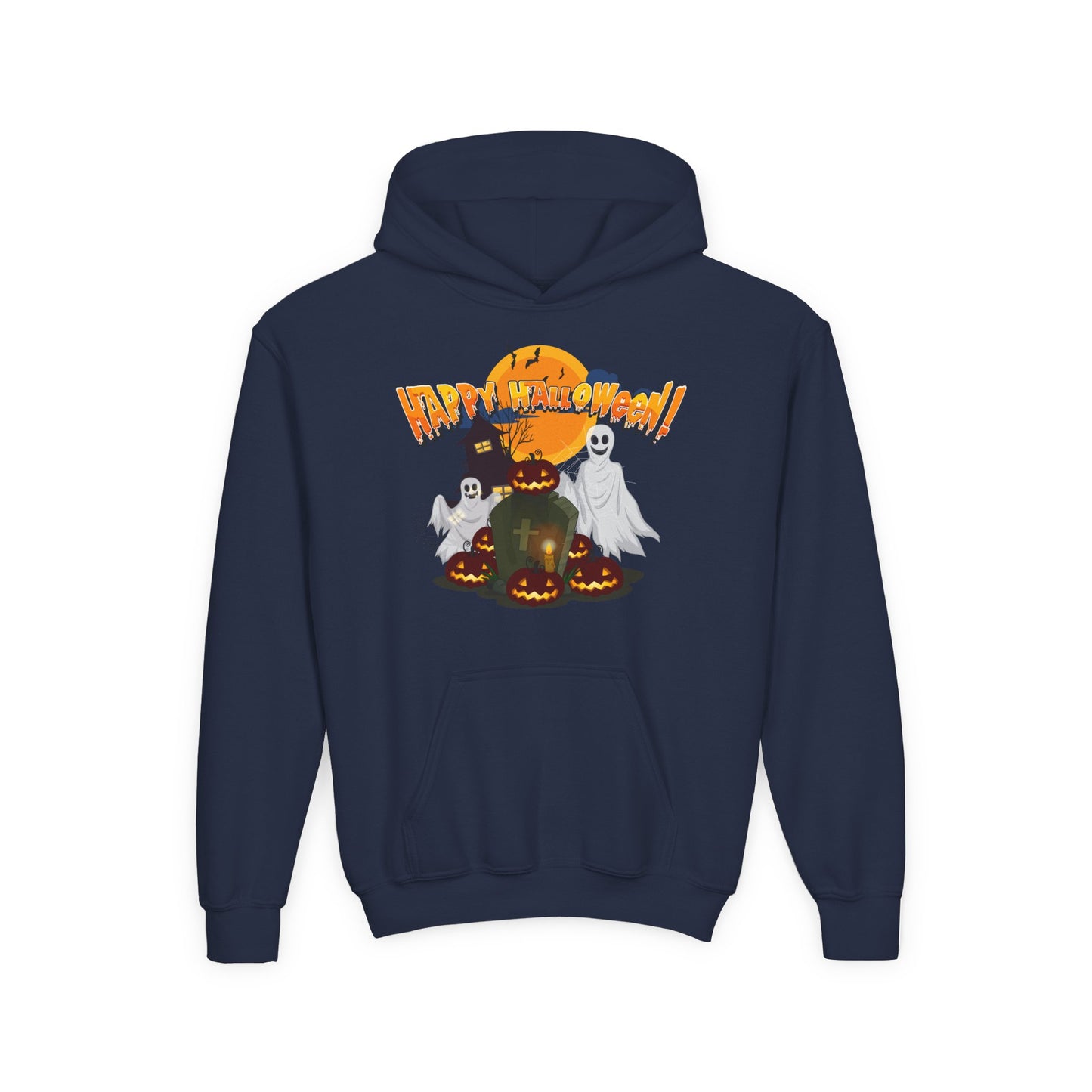 Youth Heavy Blend Hooded Sweatshirt - Happy holloween - cemetery