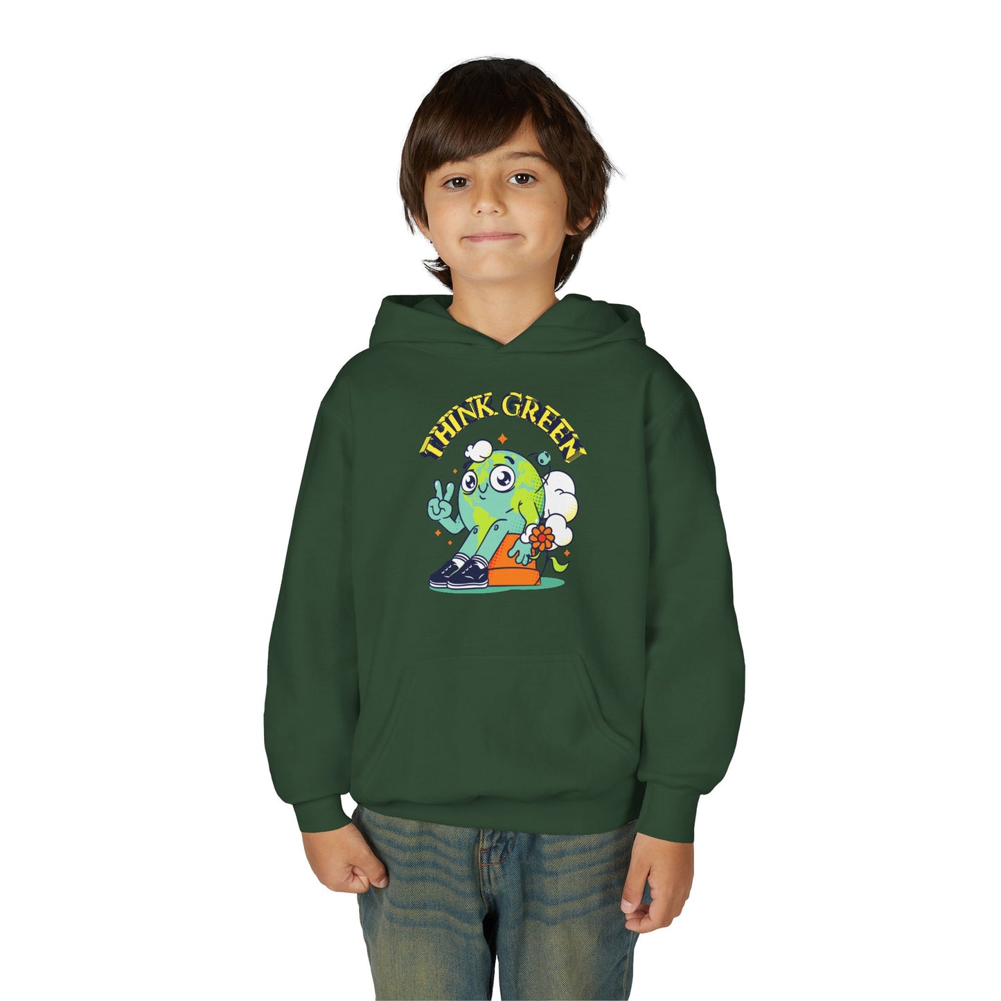 Youth Heavy Blend Hooded Sweatshirt - Think Green' Design