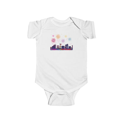 Infant Bodysuit - Super kiddo with fireworks with text - [[{"value":"Wonderwear Kid"}]]