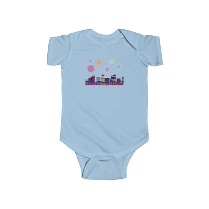 Infant Bodysuit - Super kiddo with fireworks with text - [[{"value":"Wonderwear Kid"}]]