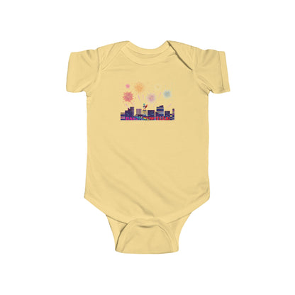 Infant Bodysuit - Super kiddo with fireworks with text - [[{"value":"Wonderwear Kid"}]]