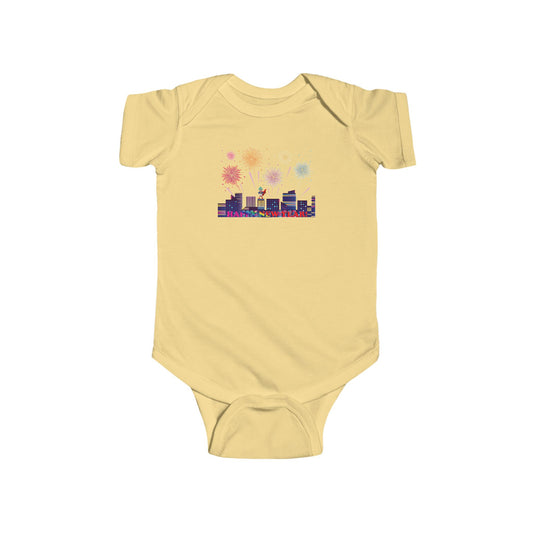Infant Bodysuit - Super kiddo with fireworks with text - [[{"value":"Wonderwear Kid"}]]