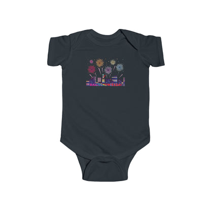 Infant Bodysuit - Super kiddo with fireworks with text - [[{"value":"Wonderwear Kid"}]]