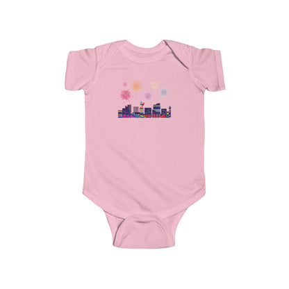 Infant Bodysuit - Super kiddo with fireworks with text - [[{"value":"Wonderwear Kid"}]]