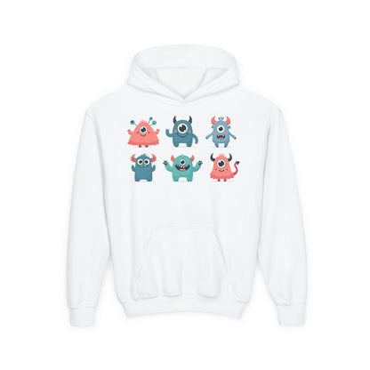 Youth Heavy Blend Hooded Sweatshirt -  Group of cute little monsters Printify