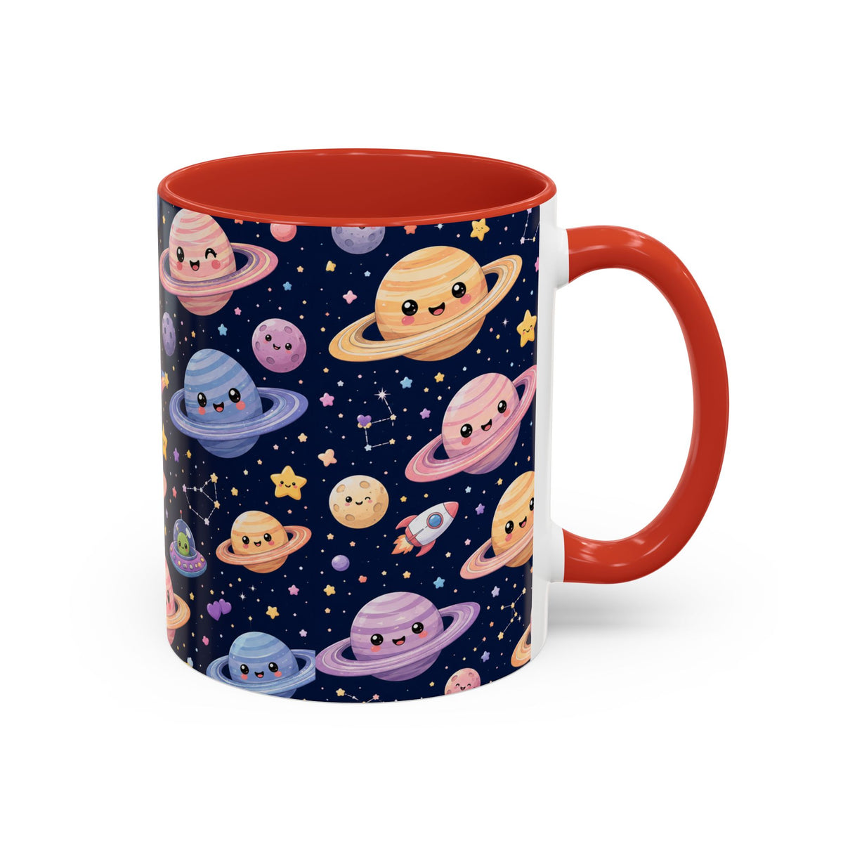 Accent Coffee Mug  (11/15 oz) - Kawaii Saturns in a Starry Space