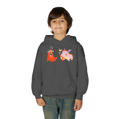 Youth Heavy Blend Hooded Sweatshirt -  Orange monsters Printify