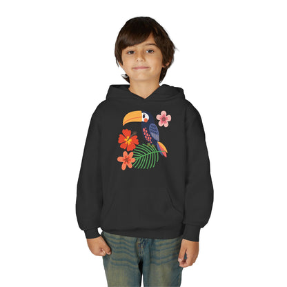 Youth hoodie with vibrant toucan bird design Printify