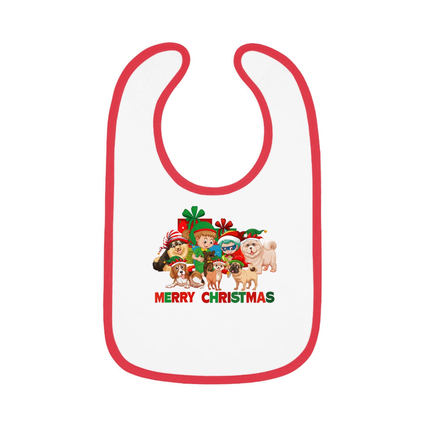 Baby Bib - Christmas with super kiddo pet friends with text
