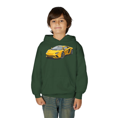 Youth Heavy Blend Hooded Sweatshirt - Yellow super car Printify
