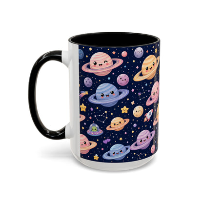 Accent Coffee Mug  (11/15 oz) - Kawaii Saturns in a Starry Space