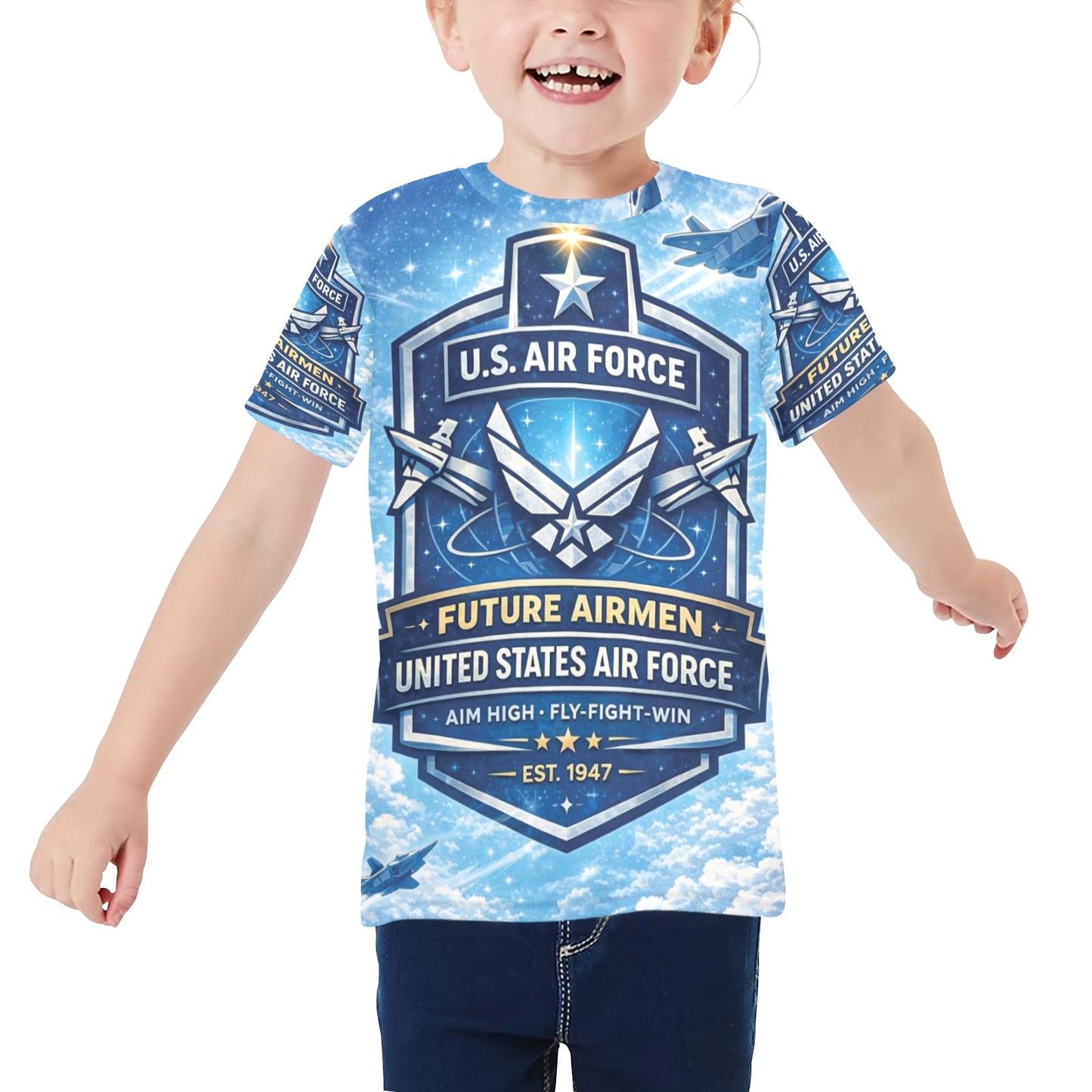 Little Kids' All Over Print Crew Neck T-Shirt - Proud to Serve - Young Patriot - Future Air Force