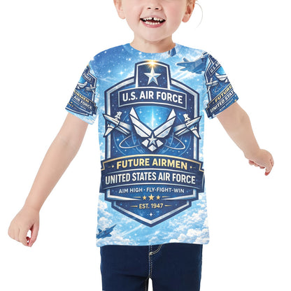 Little Kids' All Over Print Crew Neck T-Shirt - Proud to Serve - Young Patriot - Future Air Force