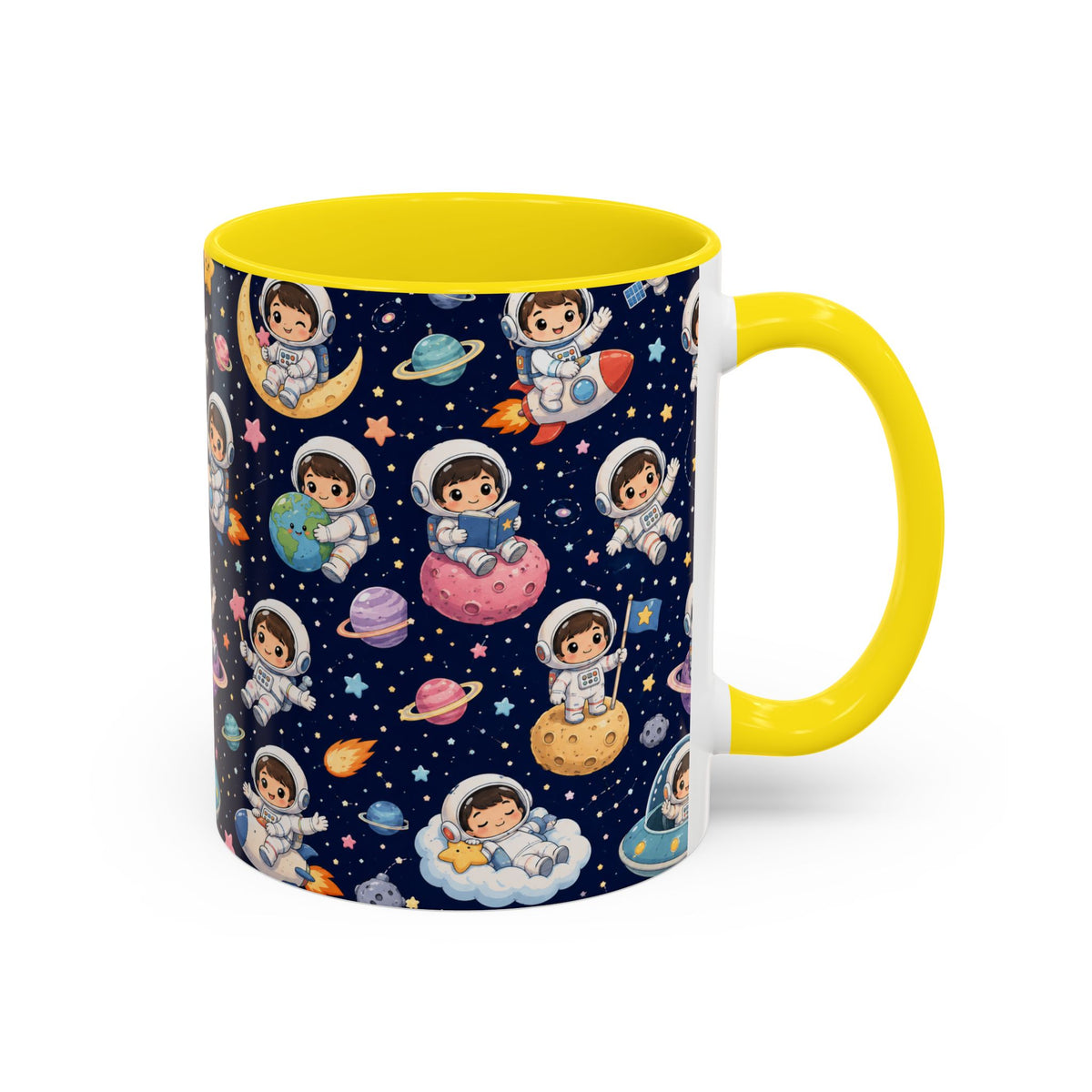 Accent Coffee Mug  (11/15 oz) - Kawaii Astronauts in a Starry Space Adventure