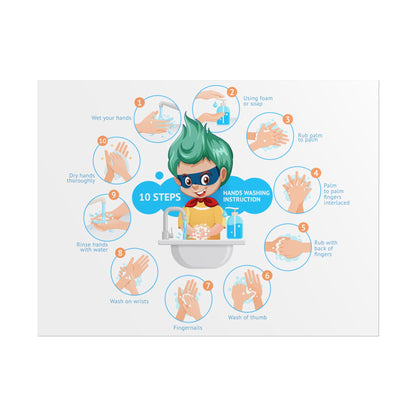 Rolled Posters - Super kiddo hand washing steps - [[{"value":"Wonderwear Kid"}]]