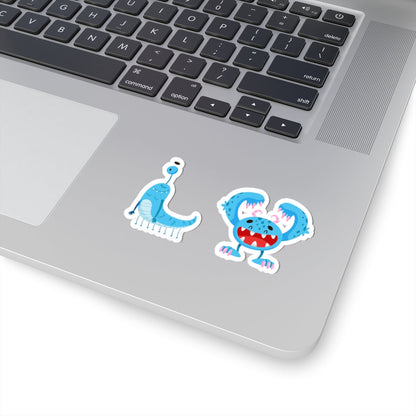 Kiss-Cut Vinyl Decals - Happy toothy blue monsters Printify