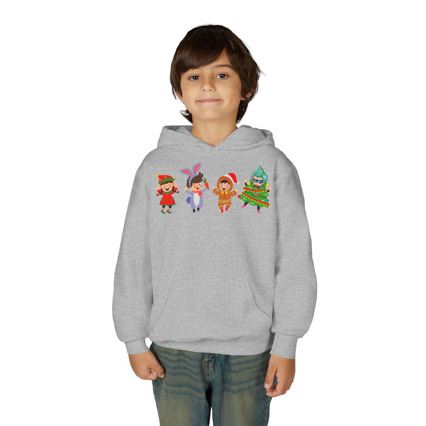 Youth Heavy Blend Hooded Sweatshirt - Super kiddo in christmas tree attire