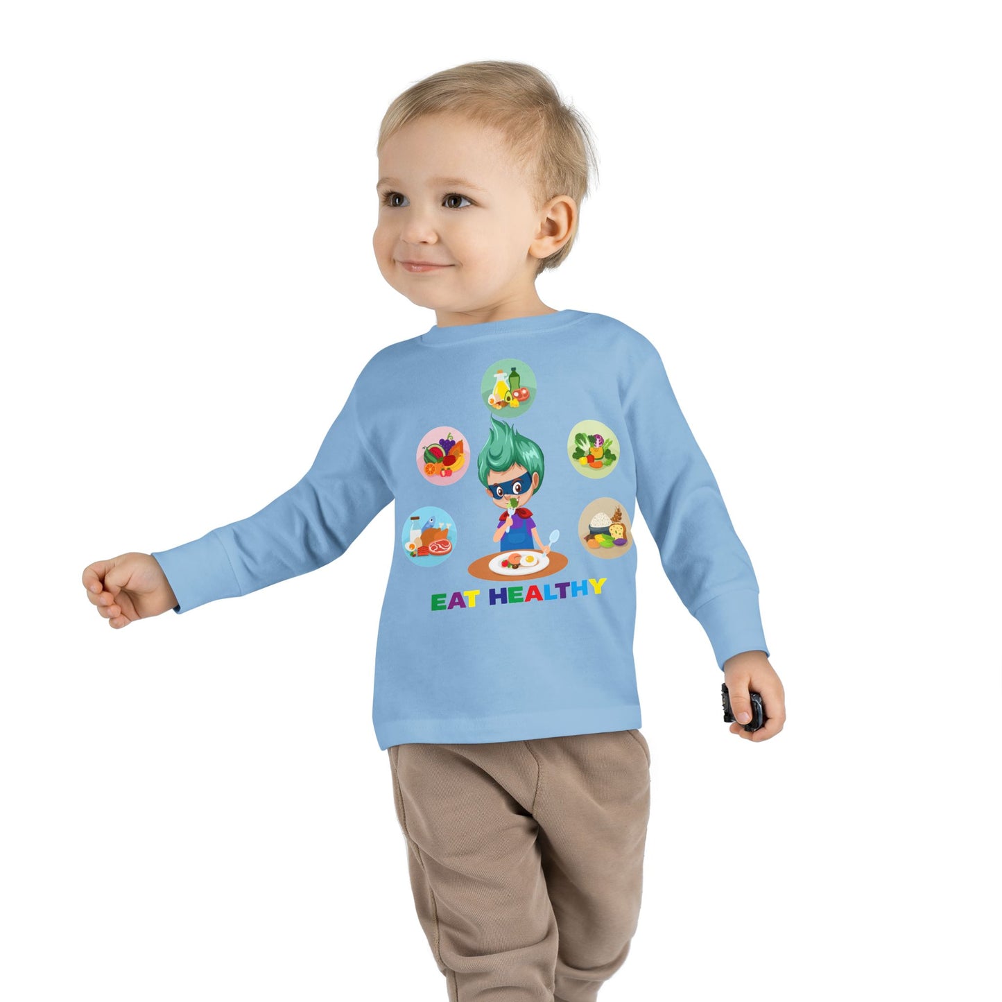 Toddler Long Sleeve Tee - Supper kiddo showing healthy food to eat - [[{"value":"Wonderwear Kid"}]]