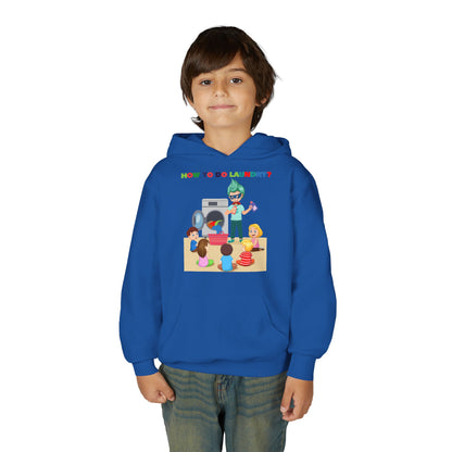 Youth Heavy Blend Hooded Sweatshirt - super kiddo teaching laundry - [[{"value":"Wonderwear Kid"}]]