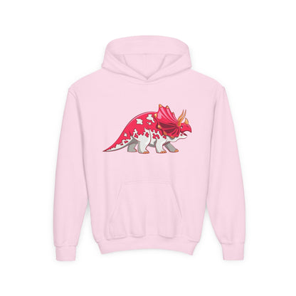 Youth hoodie with fun triceratops dinosaur design Printify