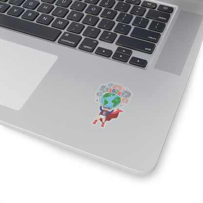 Kiss-Cut Stickers - Super kiddo holding globe - [[{"value":"Wonderwear Kid"}]]