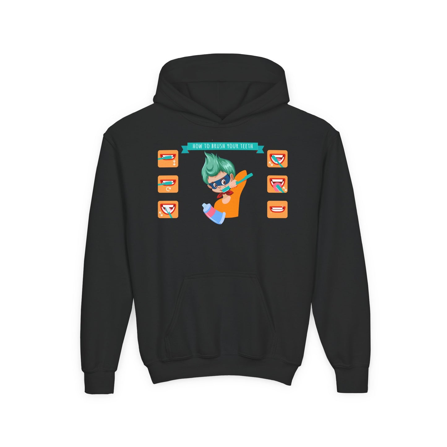 Youth Heavy Blend Hooded Sweatshirt - Super kiddo how to brush teeth