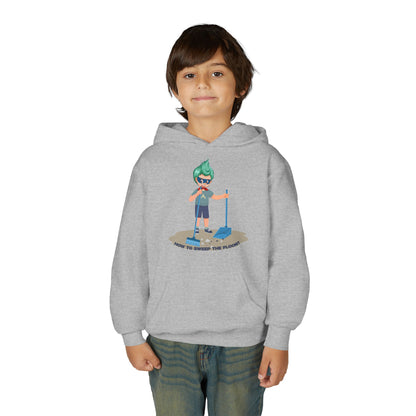 Youth Heavy Blend Hooded Sweatshirt - Super kiddo sweeping floor - [[{"value":"Wonderwear Kid"}]]