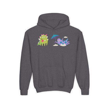 Youth Heavy Blend Hooded Sweatshirt - Monsters playing Printify