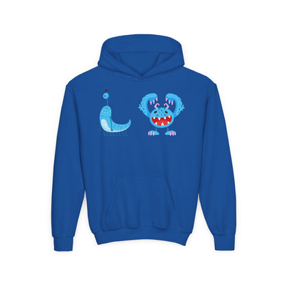 Youth Heavy Blend Hooded Sweatshirt - Joyful happy monsters Printify