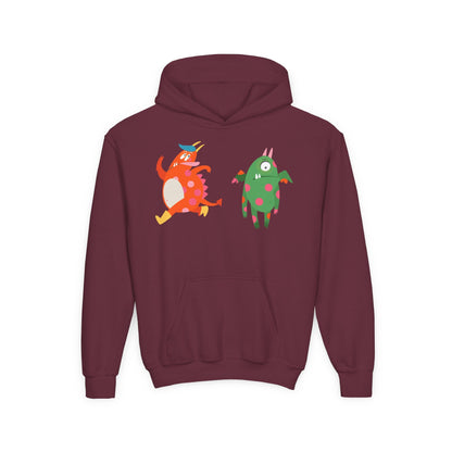 Youth Heavy Blend Hooded Sweatshirt - Monsters in action Printify