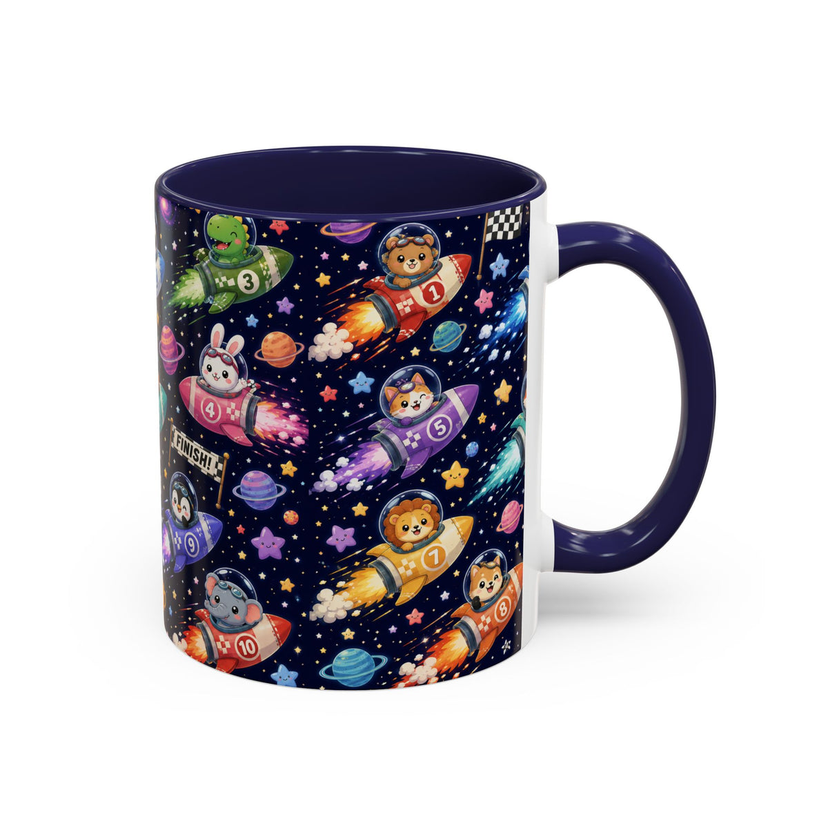 Accent Coffee Mug (11/15 oz) - Kawaii Cosmic Animal Rocket Race