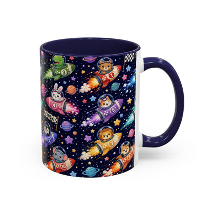 Accent Coffee Mug (11/15 oz) - Kawaii Cosmic Animal Rocket Race