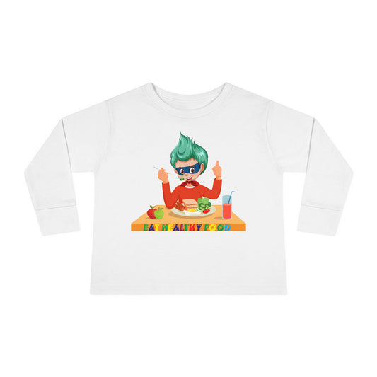 Toddler Long Sleeve Tee - Super kiddo eating healthy breafast - [[{"value":"Wonderwear Kid"}]]