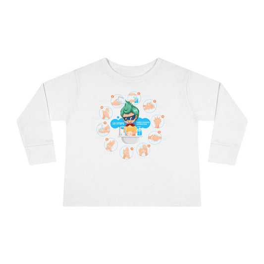 Toddler Long Sleeve Tee - Super kiddo hand washing steps - [[{"value":"Wonderwear Kid"}]]