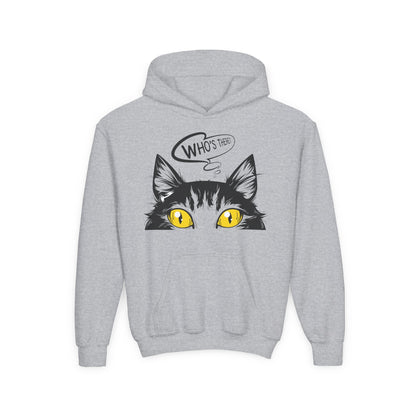 Youth Heavy Blend Hooded Sweatshirt -  Whos there cat Printify