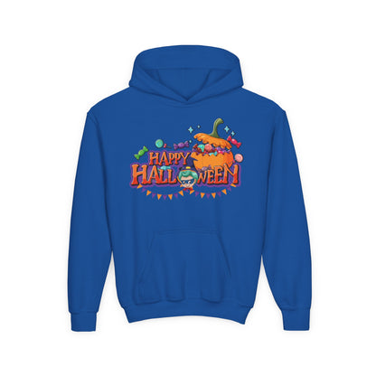 Youth Heavy Blend Hooded Sweatshirt - Happy halloween banner Printify