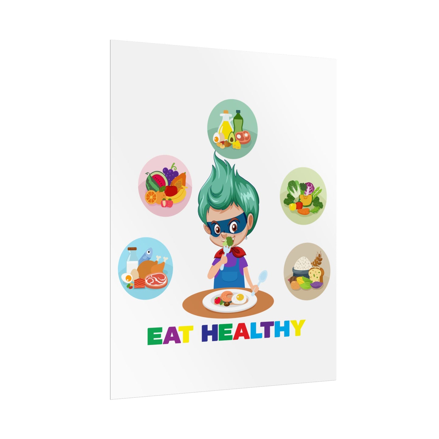 Rolled Posters - Supper kiddo showing healthy food to eat - [[{"value":"Wonderwear Kid"}]]
