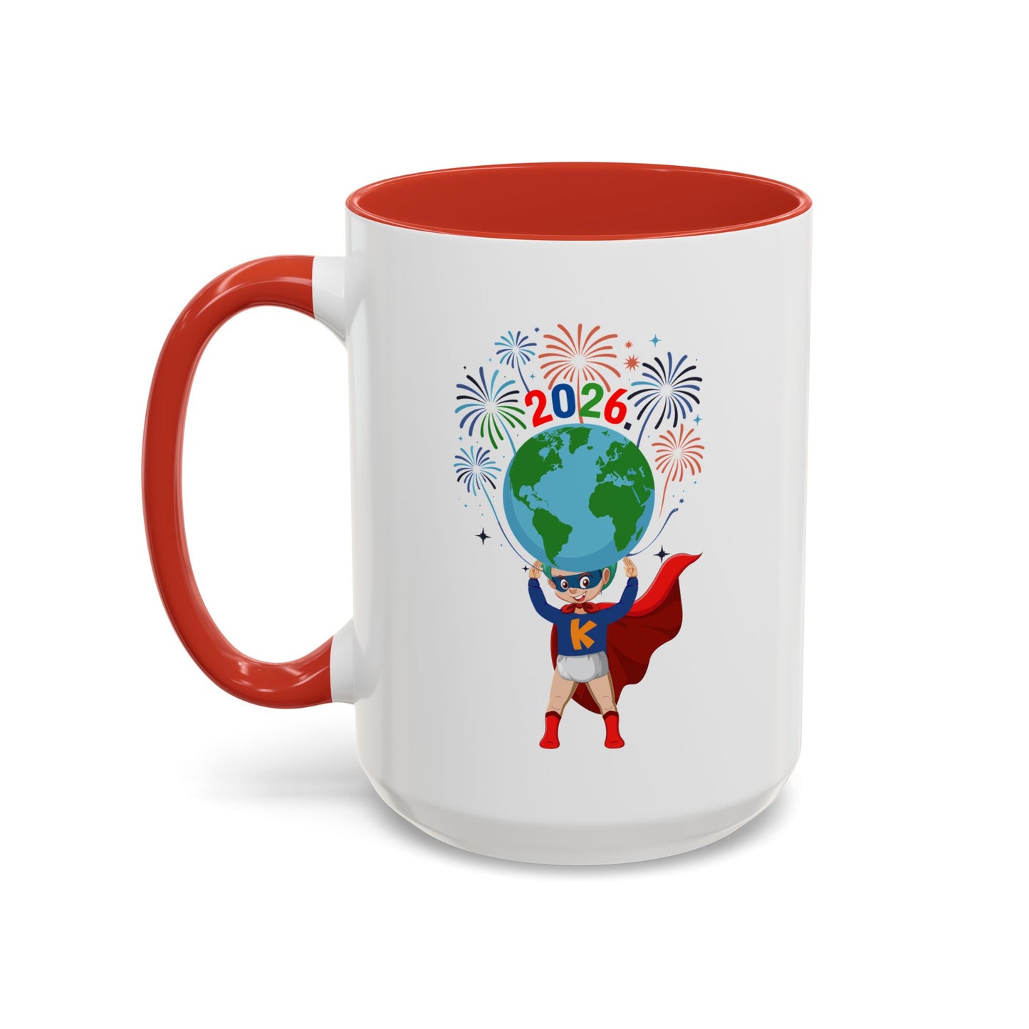 Accent Coffee Mug - Super kiddo holding globe