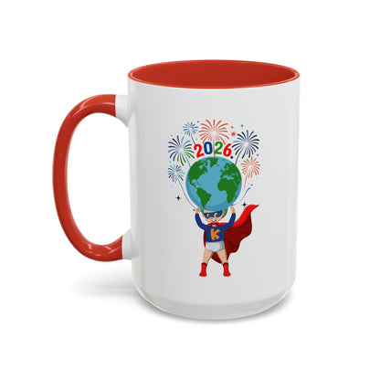 Accent Coffee Mug - Super kiddo holding globe - [[{"value":"Wonderwear Kid"}]]