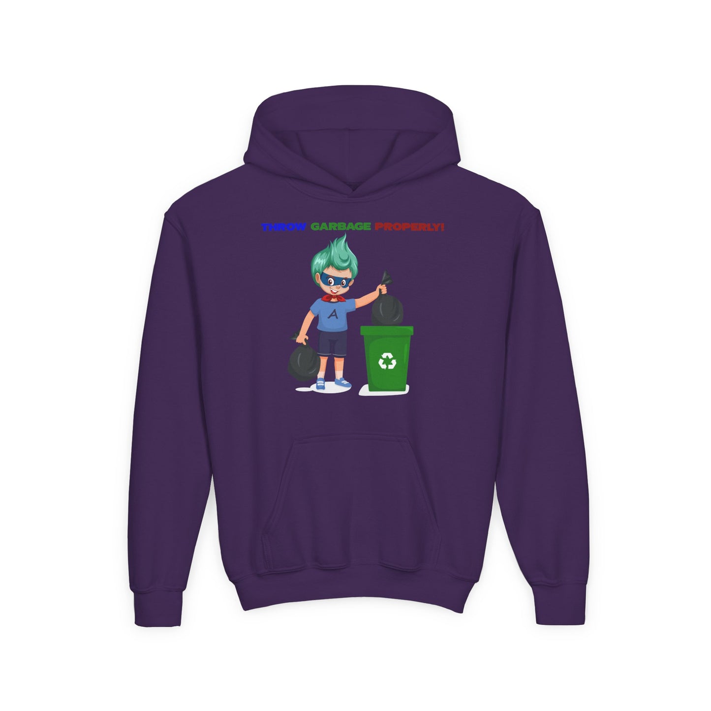 Youth Heavy Blend Hooded Sweatshirt - Super kiddo taking trash out