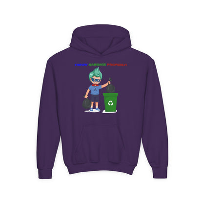 Youth Heavy Blend Hooded Sweatshirt - Super kiddo taking trash out - [[{"value":"Wonderwear Kid"}]]