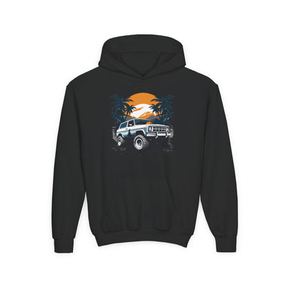Youth Heavy Blend Hooded Sweatshirt - Off road car Printify