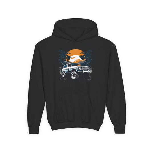 Youth Heavy Blend Hooded Sweatshirt - Off road car Printify