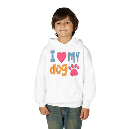 Youth Heavy Blend Hooded Sweatshirt - I love my dog Printify