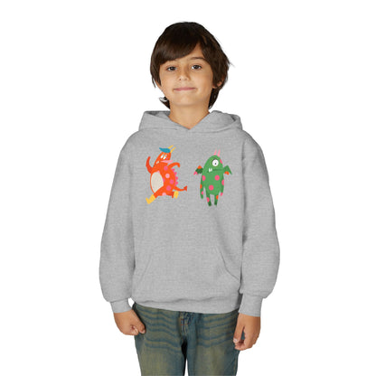 Youth Heavy Blend Hooded Sweatshirt - Monsters in action Printify