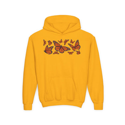 Youth Heavy Blend Hooded Sweatshirt -  Set of orange monarch butterfly Printify