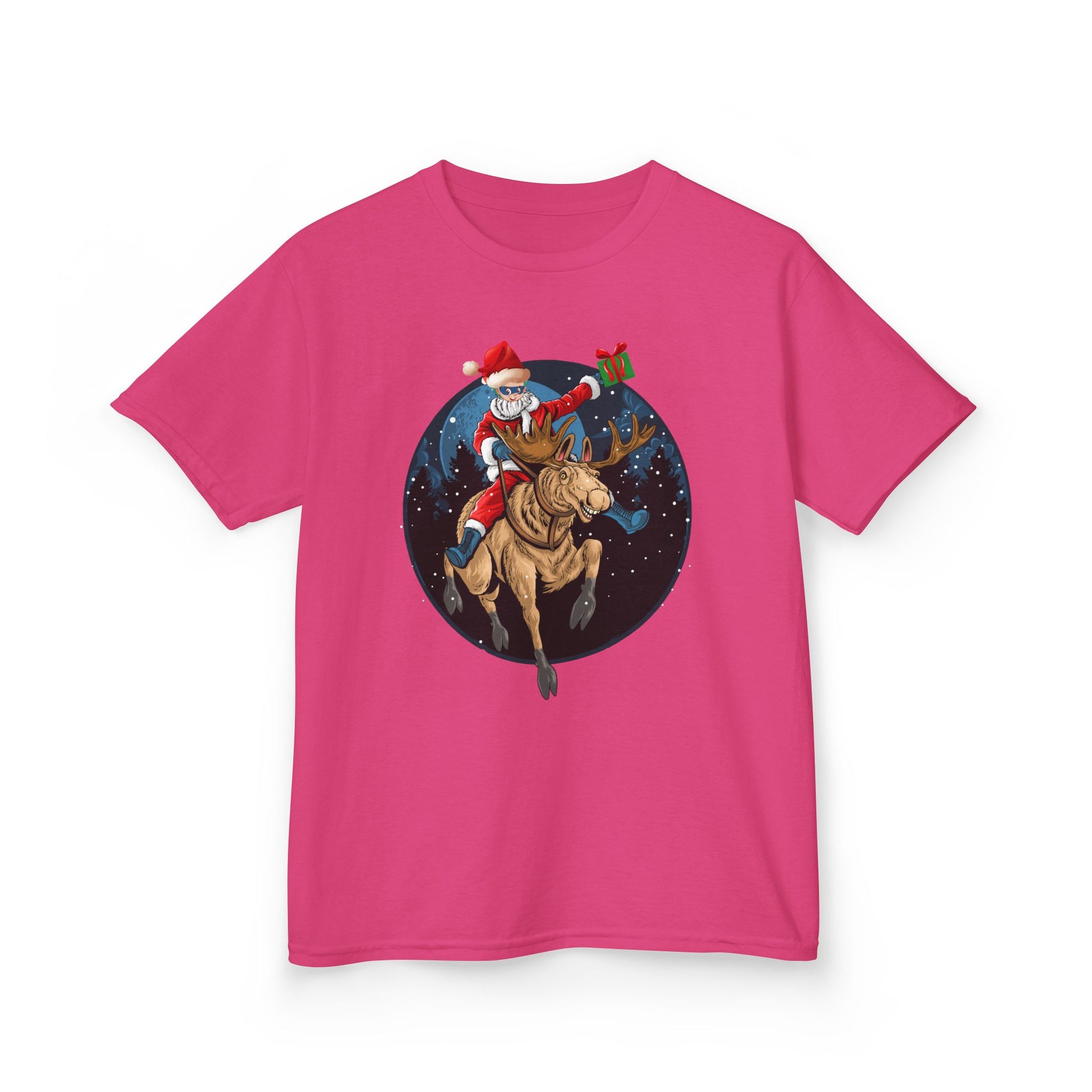Kids Heavy Cotton™ Tee - Super kiddo riding a reindeer - [[{"value":"Wonderwear Kid"}]]