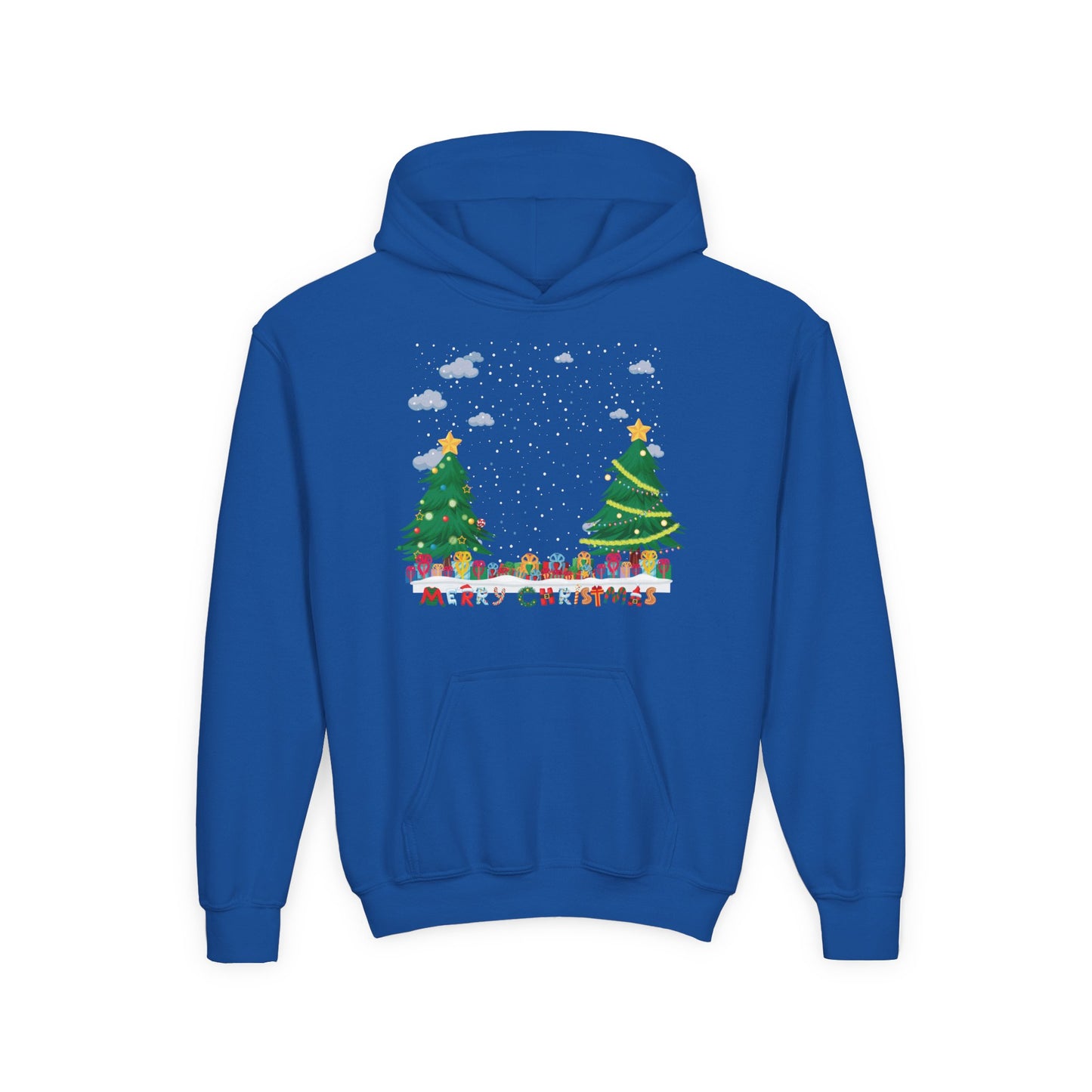 Youth Heavy Blend Hooded Sweatshirt - Christmas and snowing